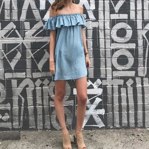 Lulus chambray off the shoulder dress